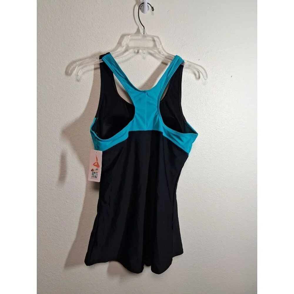 NWT Charmo Swimsuit One Piece Racer Back Shorts Style Beach Pool Black Size XL